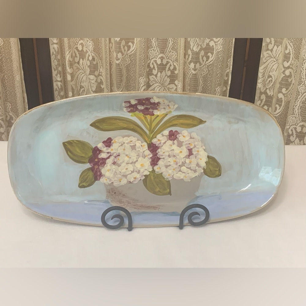 ABIGAILS ITALIAN POTTERY OVAL PLATE w/ METAL STAND